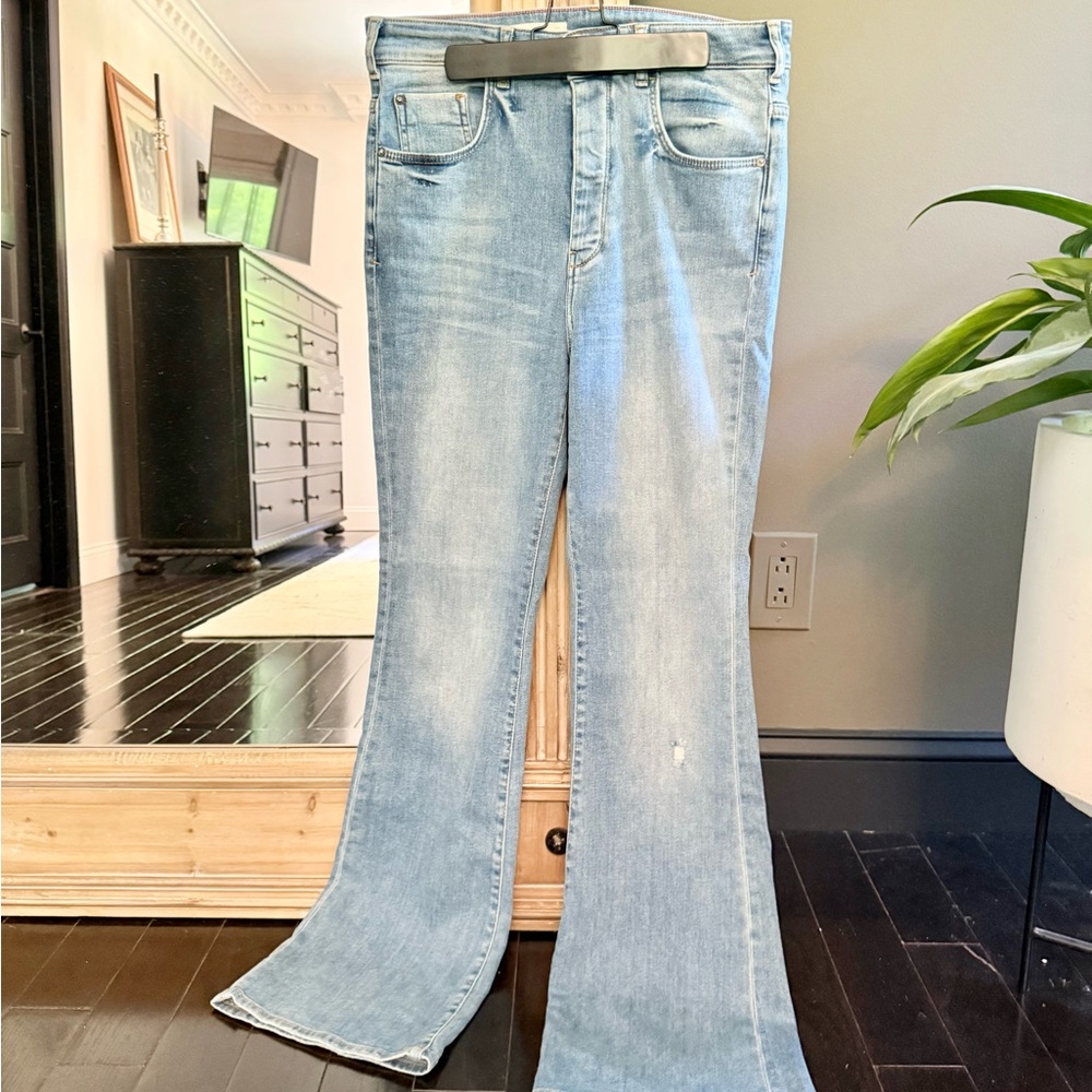 Anthropologie Blue Flare Wide Leg Jeans